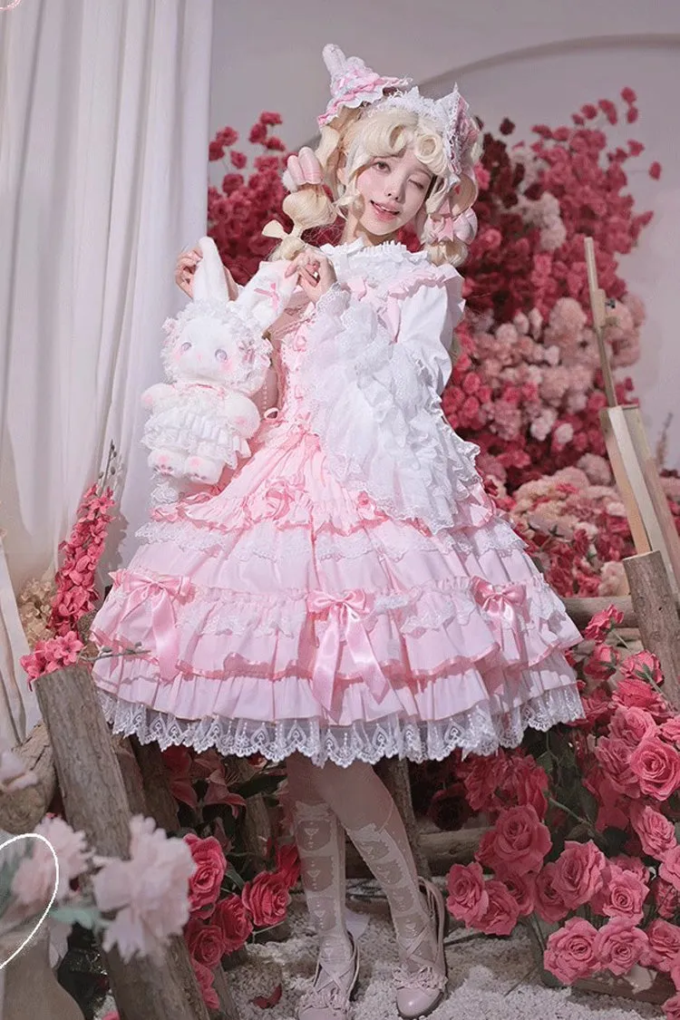 Sweet Multi-Layered Ruffle Bowknot Lace Princess Ballet Lolita Jsk Dress 4 Colors