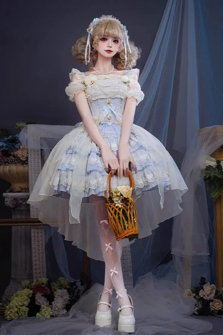 Sweet Triple-Layered Ruffle Bowknot Lace Princess Ballet Lolita Tiered Dress 2 Colors