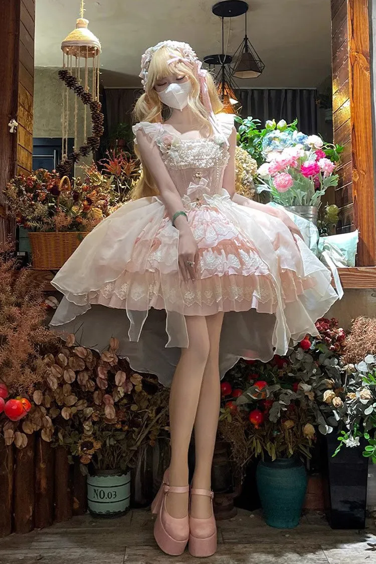 Sweet Triple-Layered Ruffle Bowknot Lace Princess Ballet Lolita Tiered Dress 2 Colors