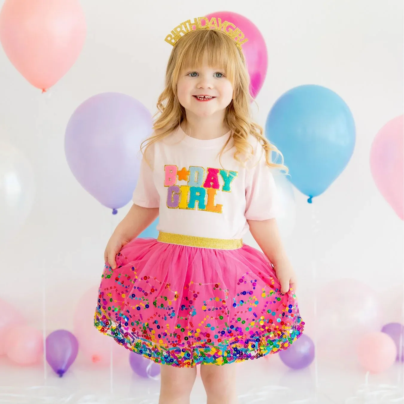 Sweet Wink Birthday Girl Patch Short Sleeve T-Shirt - Ballet Pink