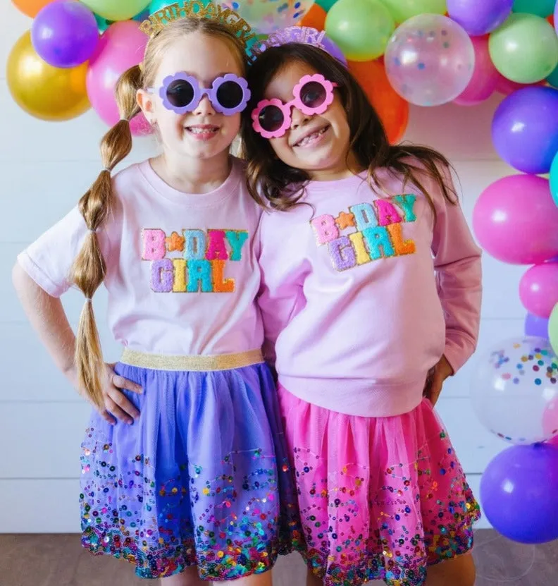Sweet Wink Birthday Girl Patch T-Shirt - Kids Short Sleeve Shirt