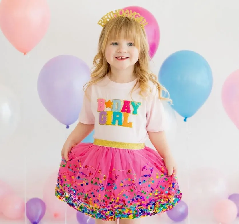 Sweet Wink Birthday Girl Patch T-Shirt - Kids Short Sleeve Shirt