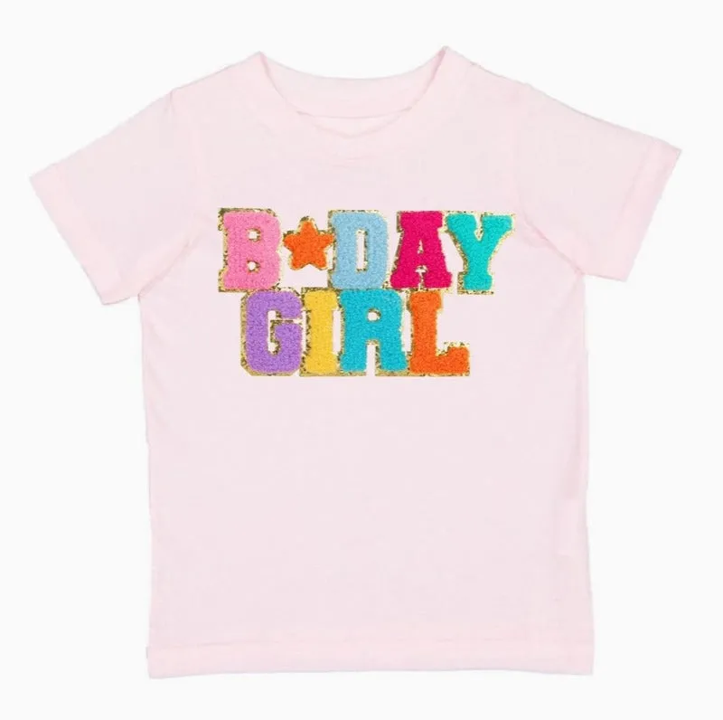 Sweet Wink Birthday Girl Patch T-Shirt - Kids Short Sleeve Shirt