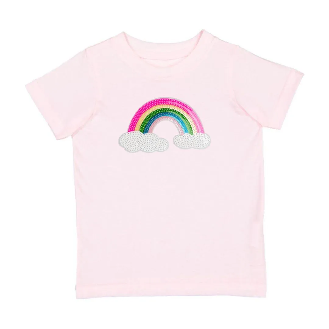 Sweet Wink Rainbow Sequin Patch Short Sleeve Tee - Ballet