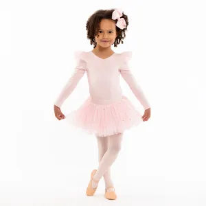 Tara Long Sleeve Leotard with Shoulder Ruffle in Pink
