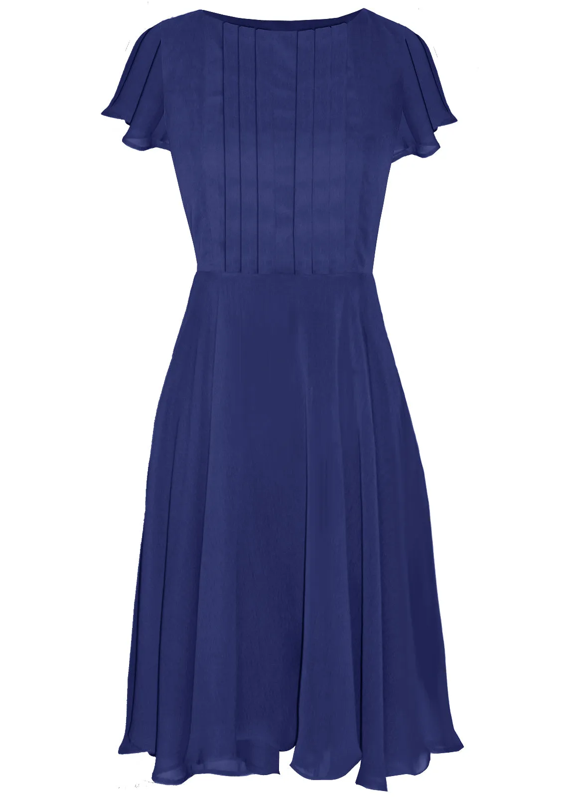 Therasia Chiffon Midi Dress with Full Skirt and Sleeves