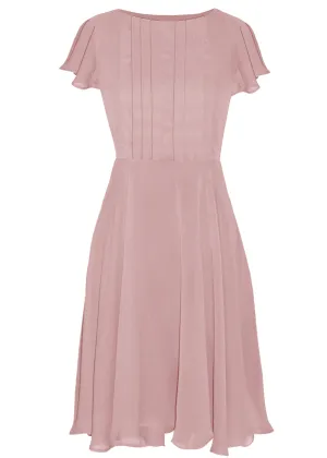 Therasia Chiffon Midi Dress with Full Skirt and Sleeves