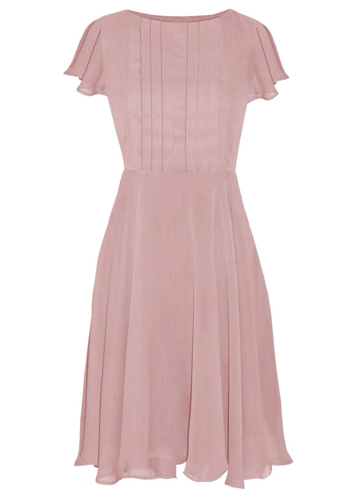 Therasia Chiffon Midi Dress with Full Skirt and Sleeves