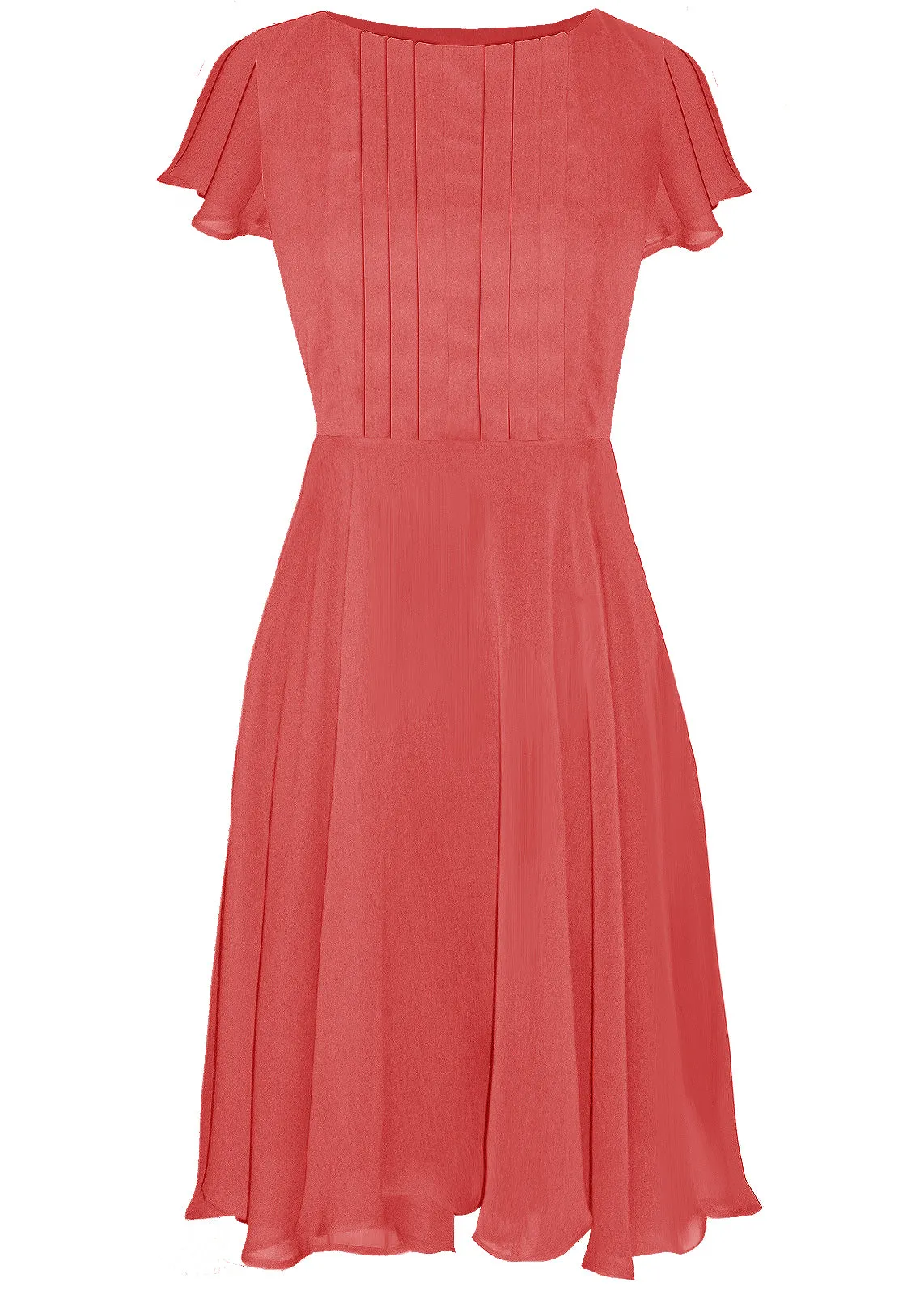 Therasia Chiffon Midi Dress with Full Skirt and Sleeves