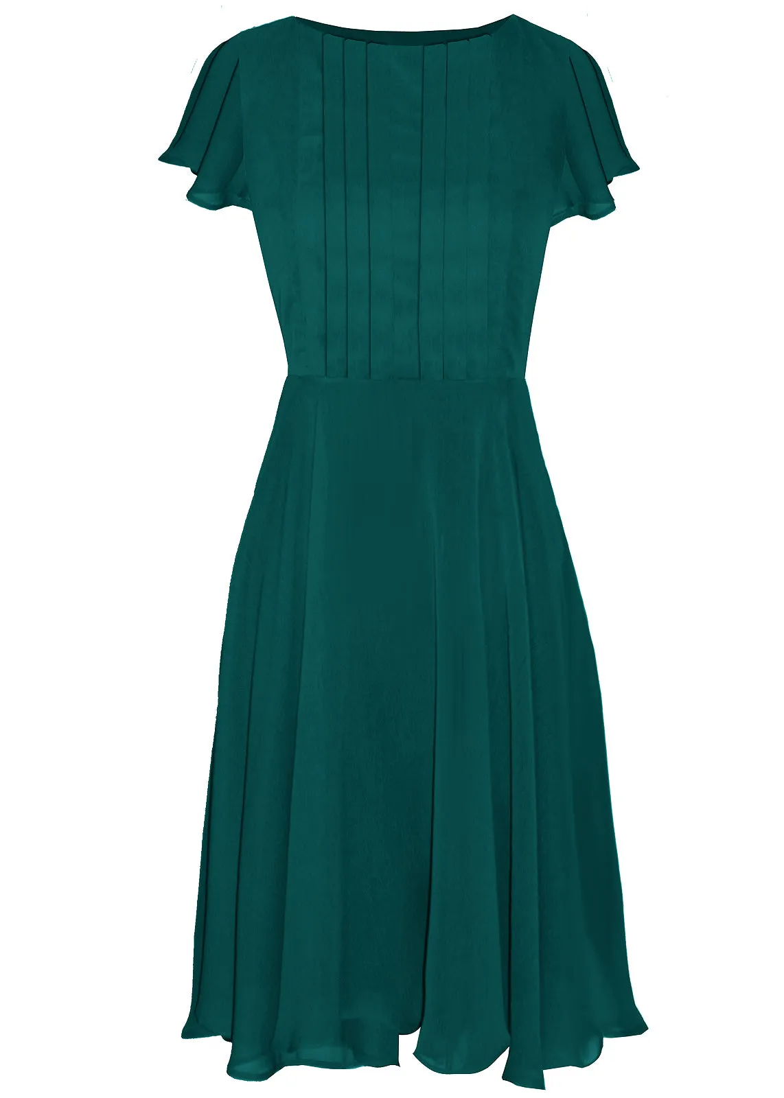 Therasia Chiffon Midi Dress with Full Skirt and Sleeves