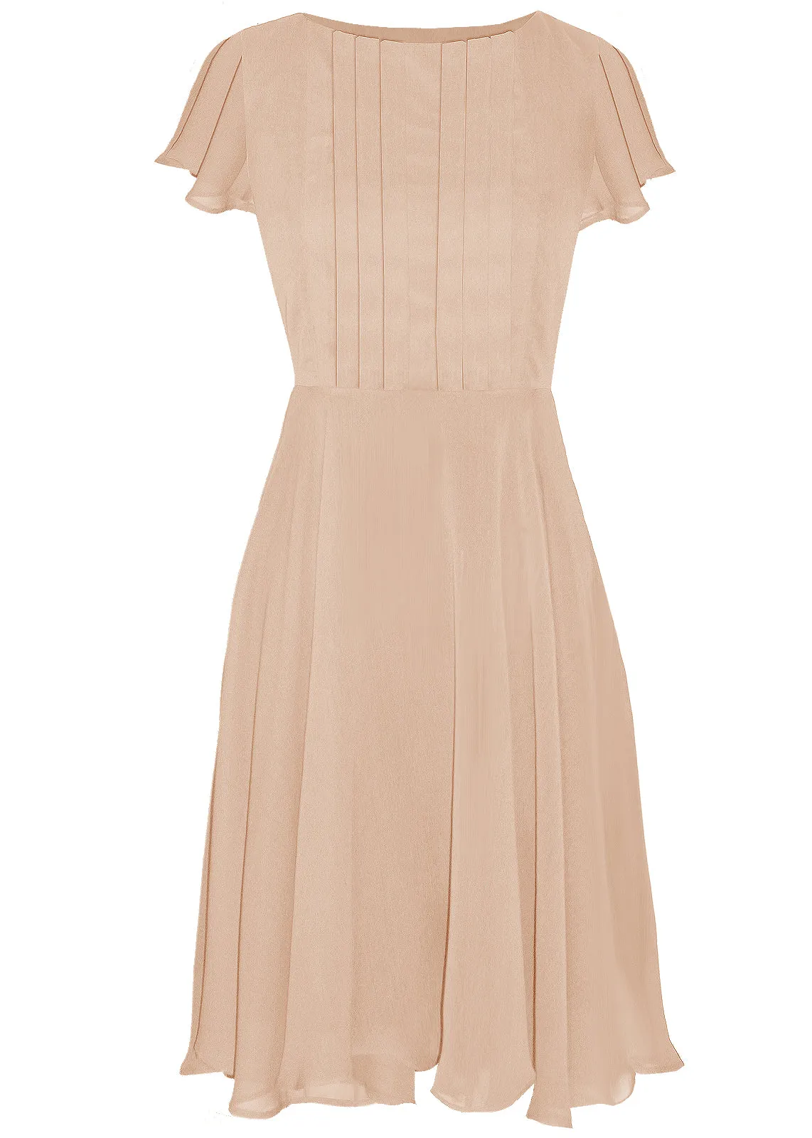 Therasia Chiffon Midi Dress with Full Skirt and Sleeves