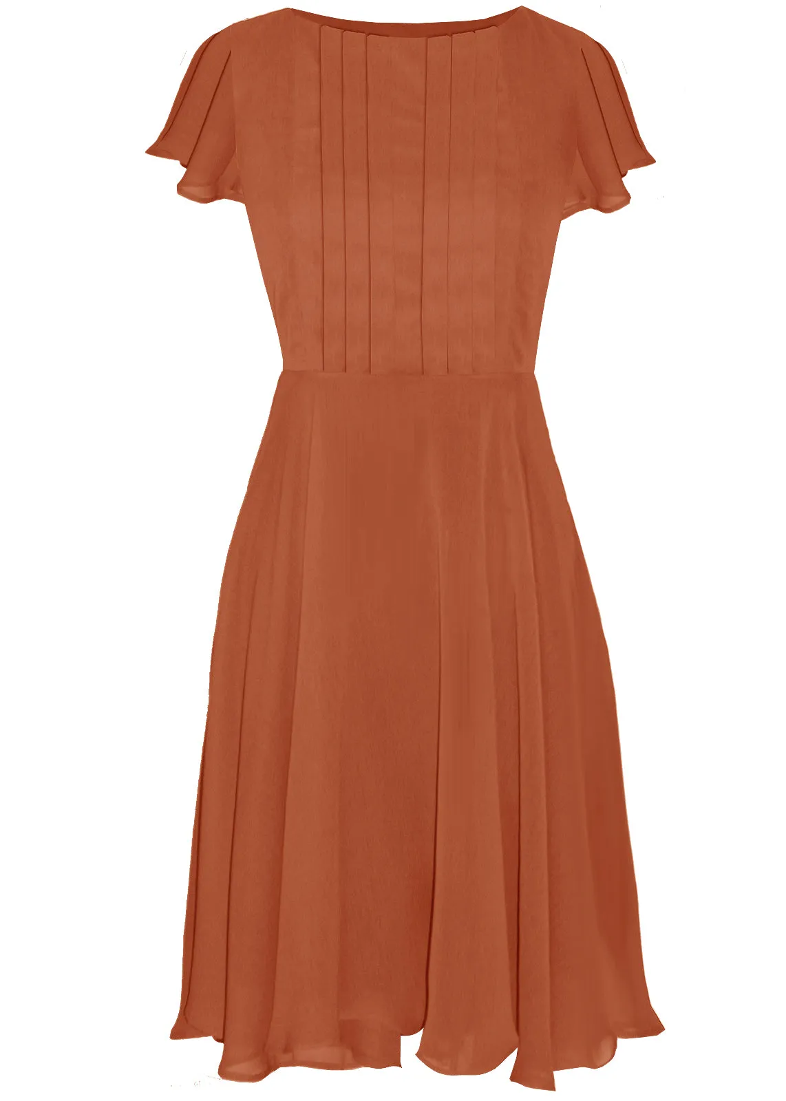 Therasia Chiffon Midi Dress with Full Skirt and Sleeves
