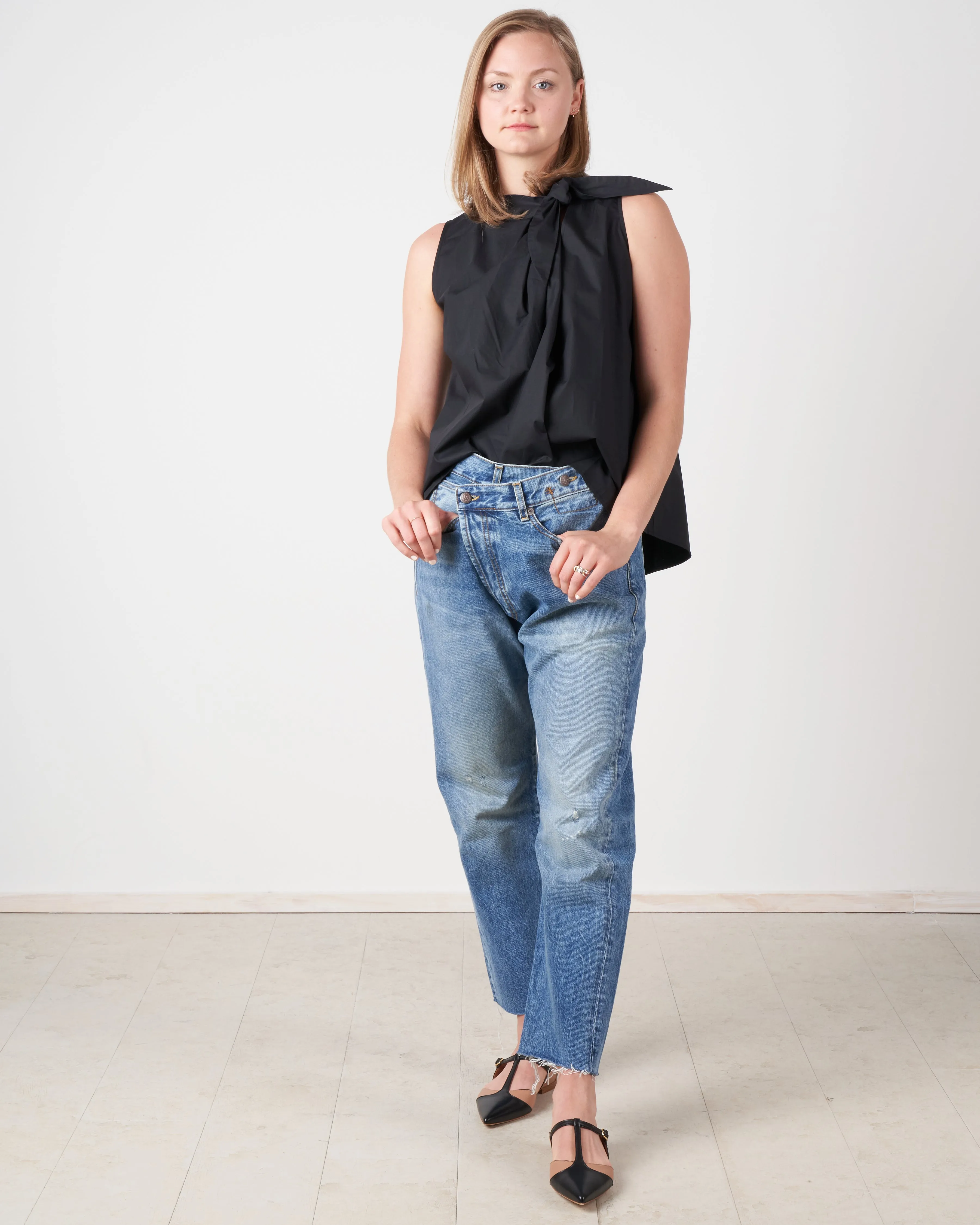 tie neck blouse - black