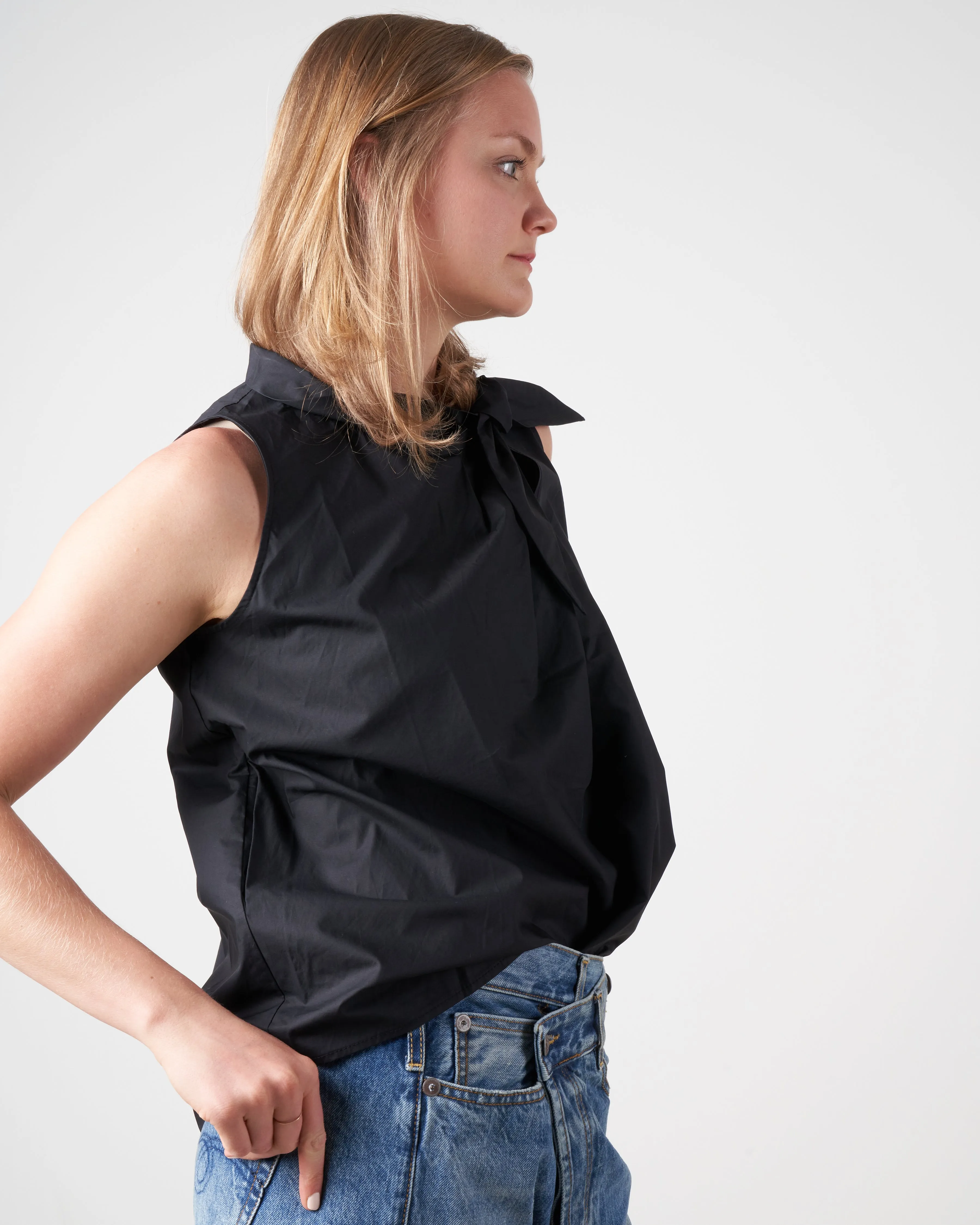 tie neck blouse - black