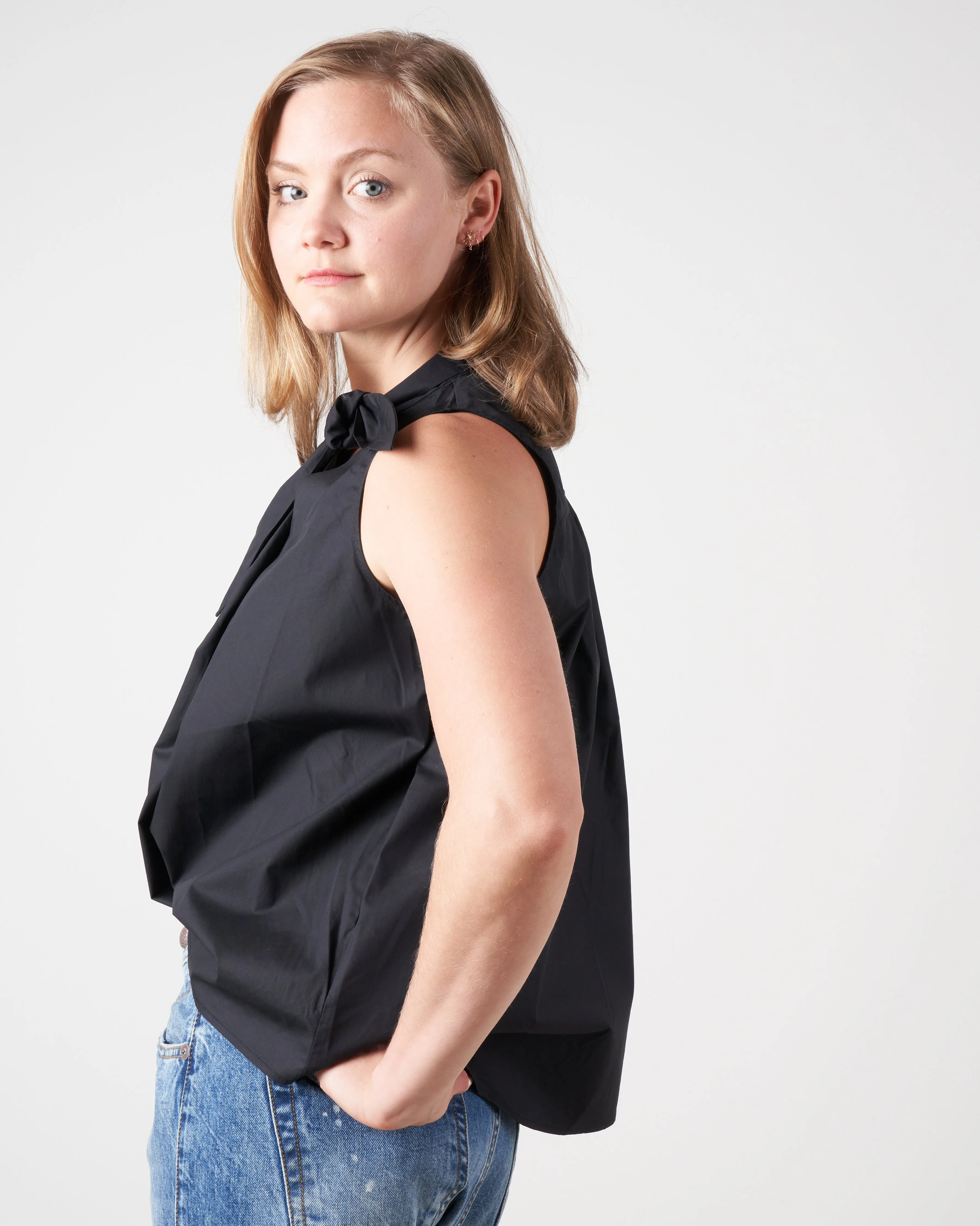 tie neck blouse - black