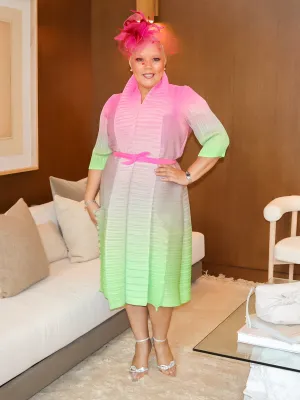 Tisha Pleated Dress (Pink-Green)