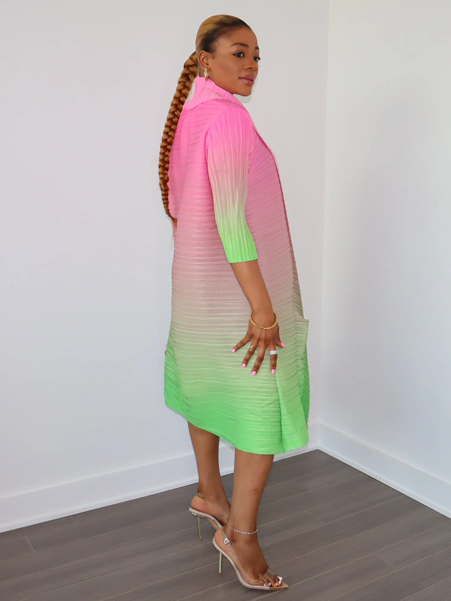 Tisha Pleated Dress (Pink-Green)