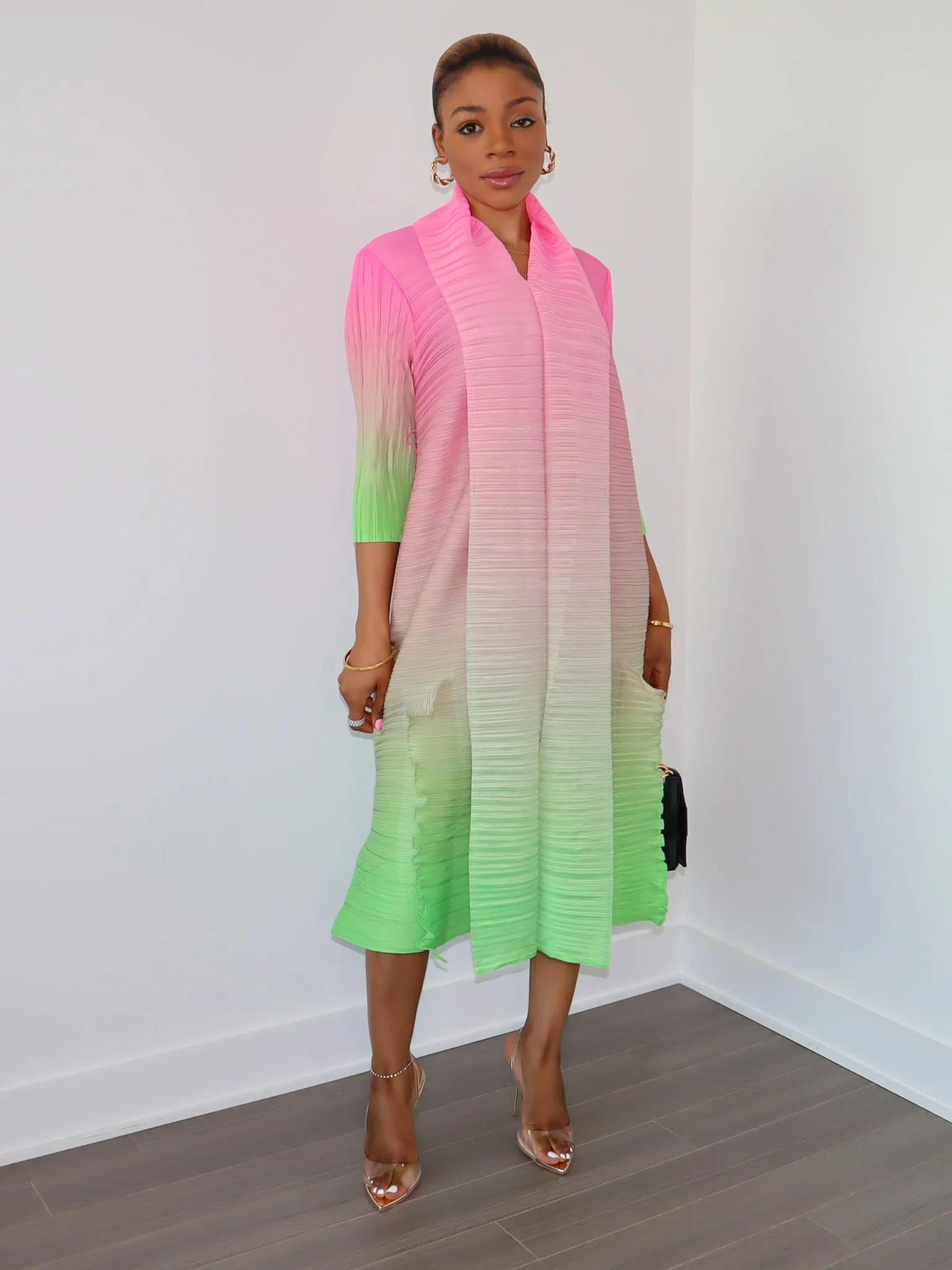 Tisha Pleated Dress (Pink-Green)