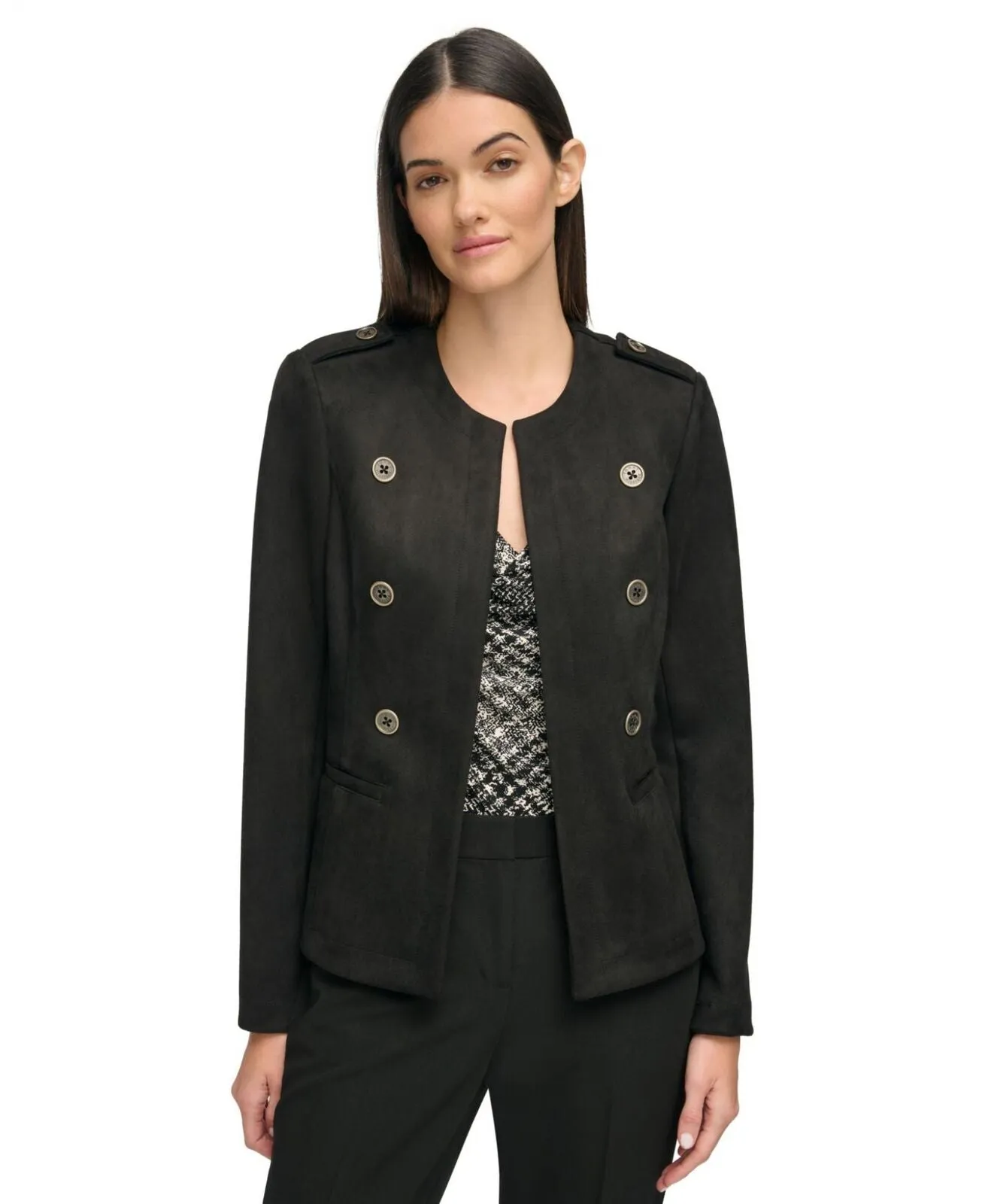 Tommy Hilfiger Women's Faux-Suede Long-Sleeve Band Jacket H37J4907