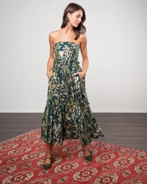 torres dress - botanical birds emerald