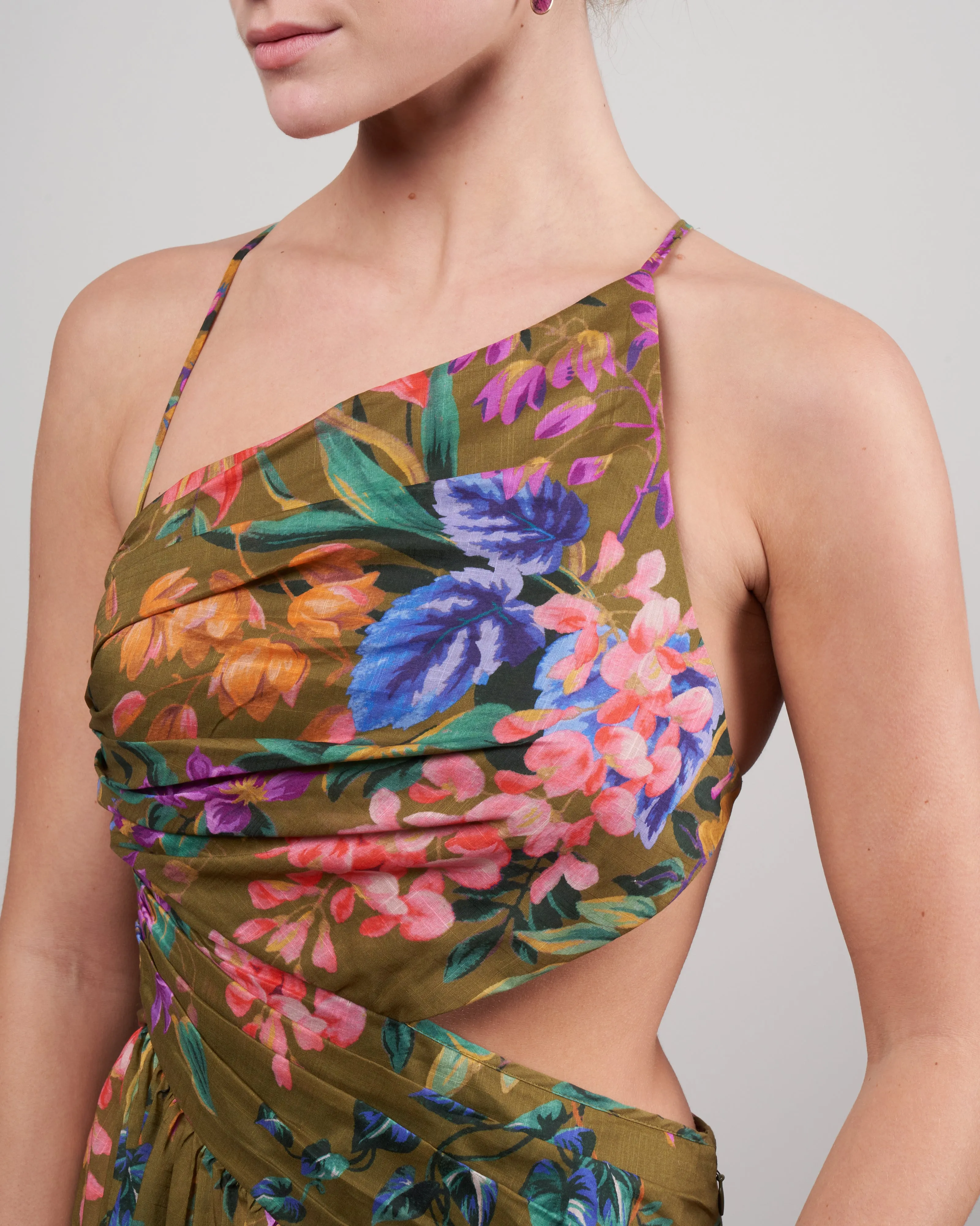 tropicana asymmetric dress - khaki floral