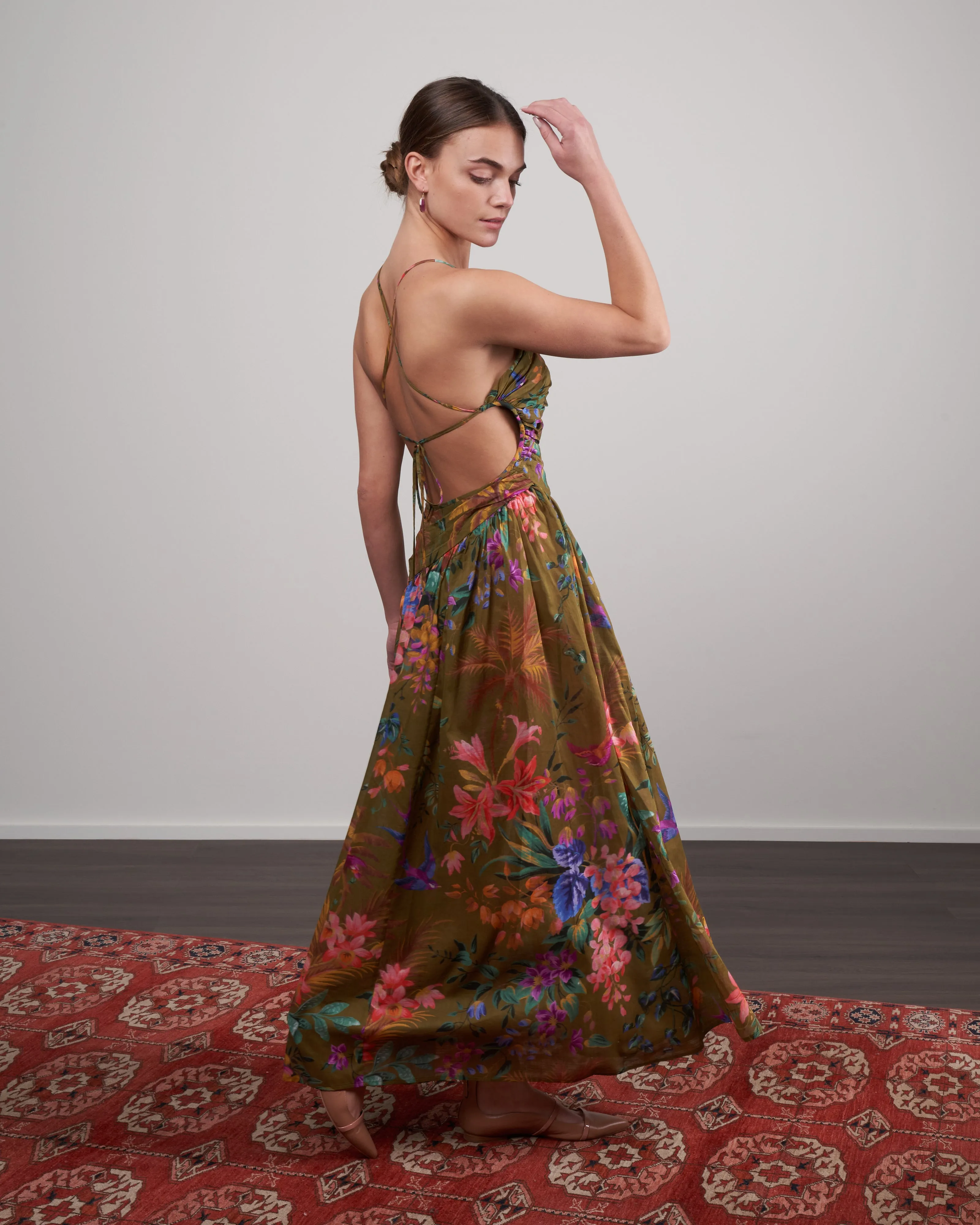 tropicana asymmetric dress - khaki floral