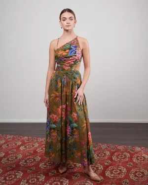 tropicana asymmetric dress - khaki floral