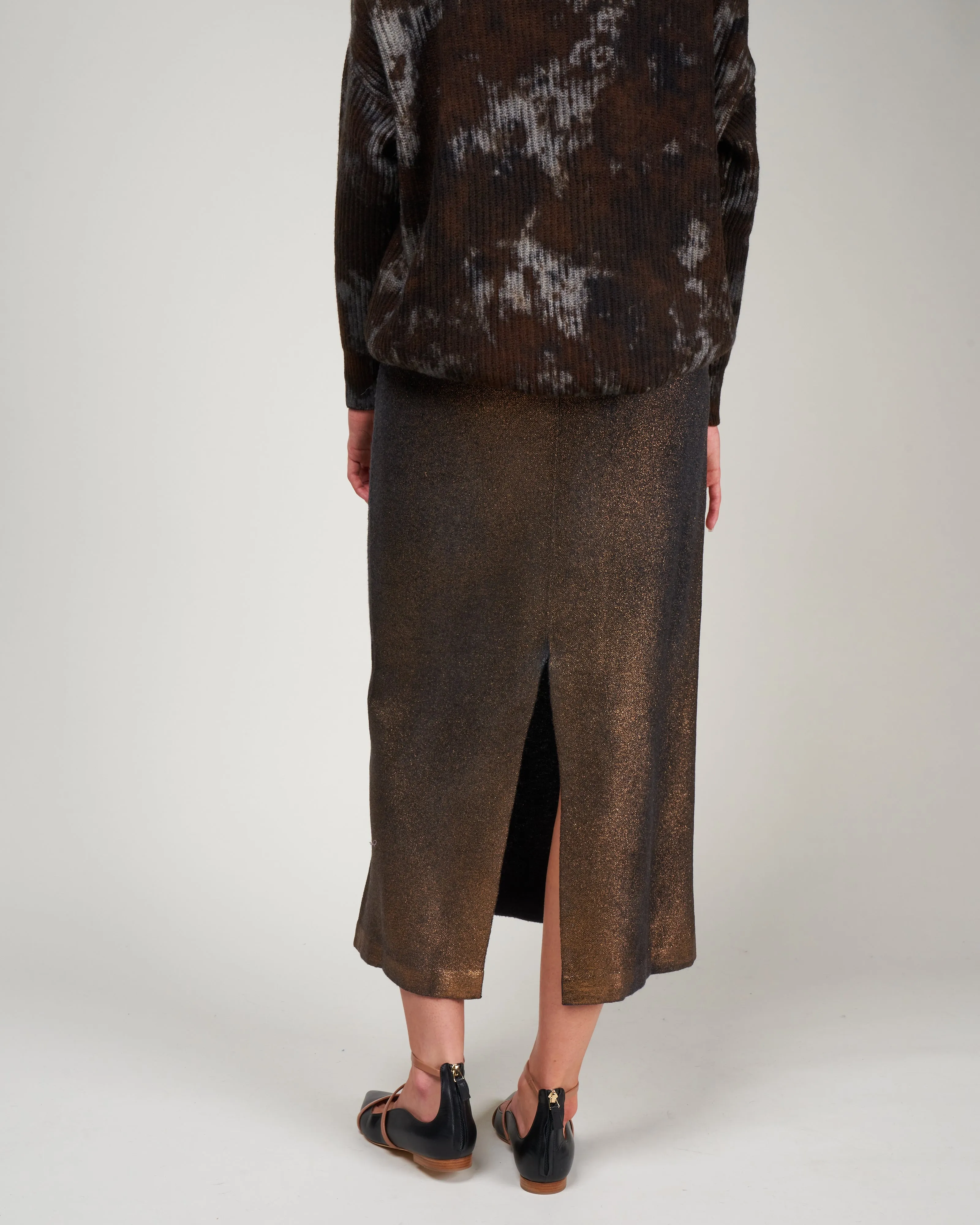 ultralight needle stitched skirt - nero   lamina bronzo