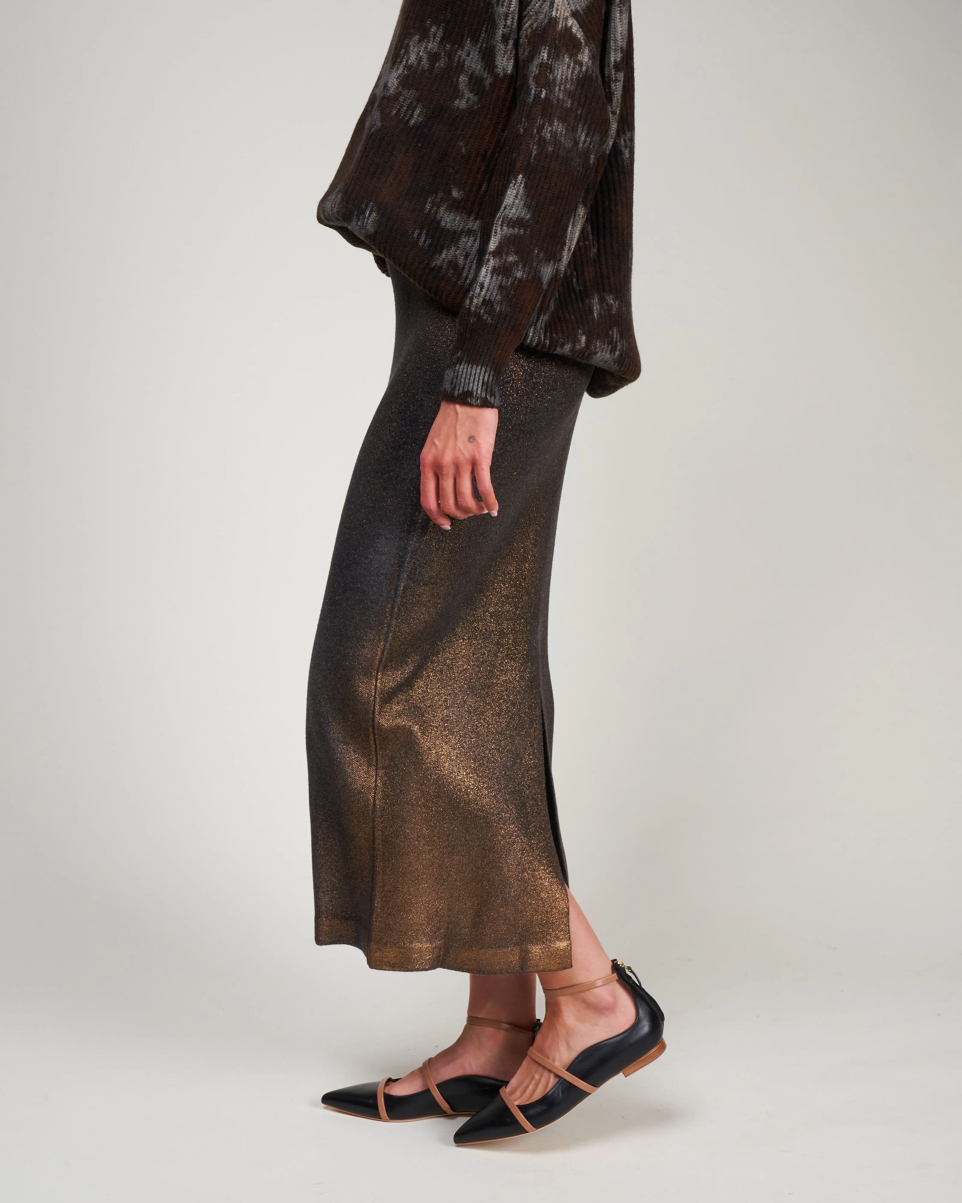 ultralight needle stitched skirt - nero   lamina bronzo