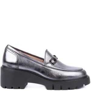 Unisa Jazz Silver Metallic Leather Black Sole Loafers