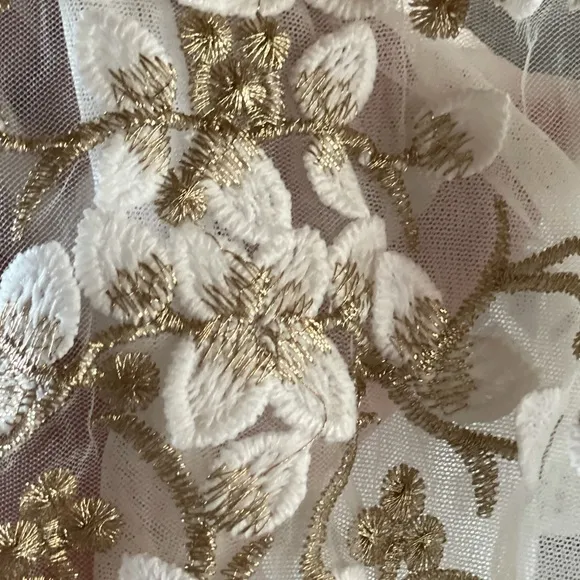Valley Lace Tie Embroidered Bodysuit Gold Fleck