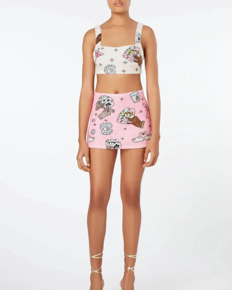 Vegas Beaded Pink Party Beach Co-ord Mini Skirt