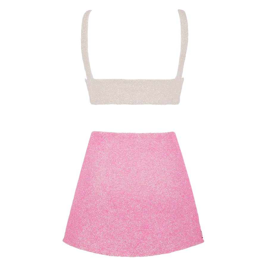 Vegas Beaded Pink Party Beach Co-ord Mini Skirt