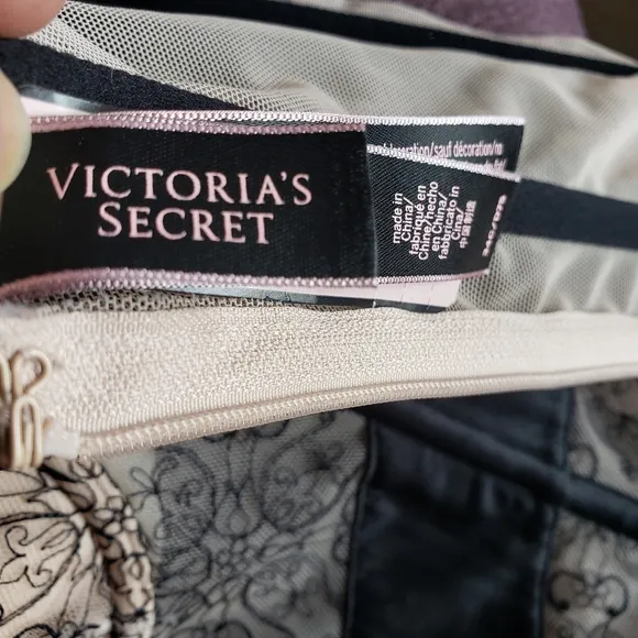 Victoria's Secret Floral Mesh Sheer Bustier Black Nude Women's Size 34C Bust