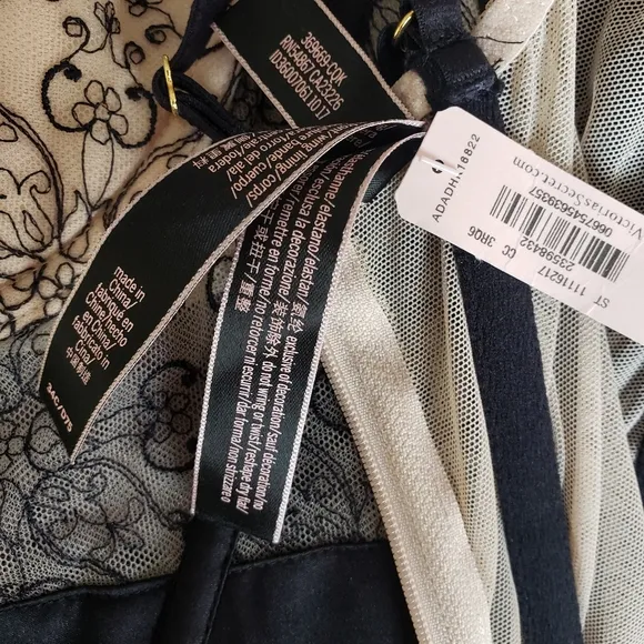 Victoria's Secret Floral Mesh Sheer Bustier Black Nude Women's Size 34C Bust