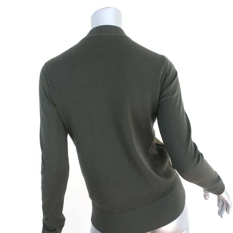Vince Suede Front Cardigan Olive Wool Size Extra Small Zip-Up Sweater