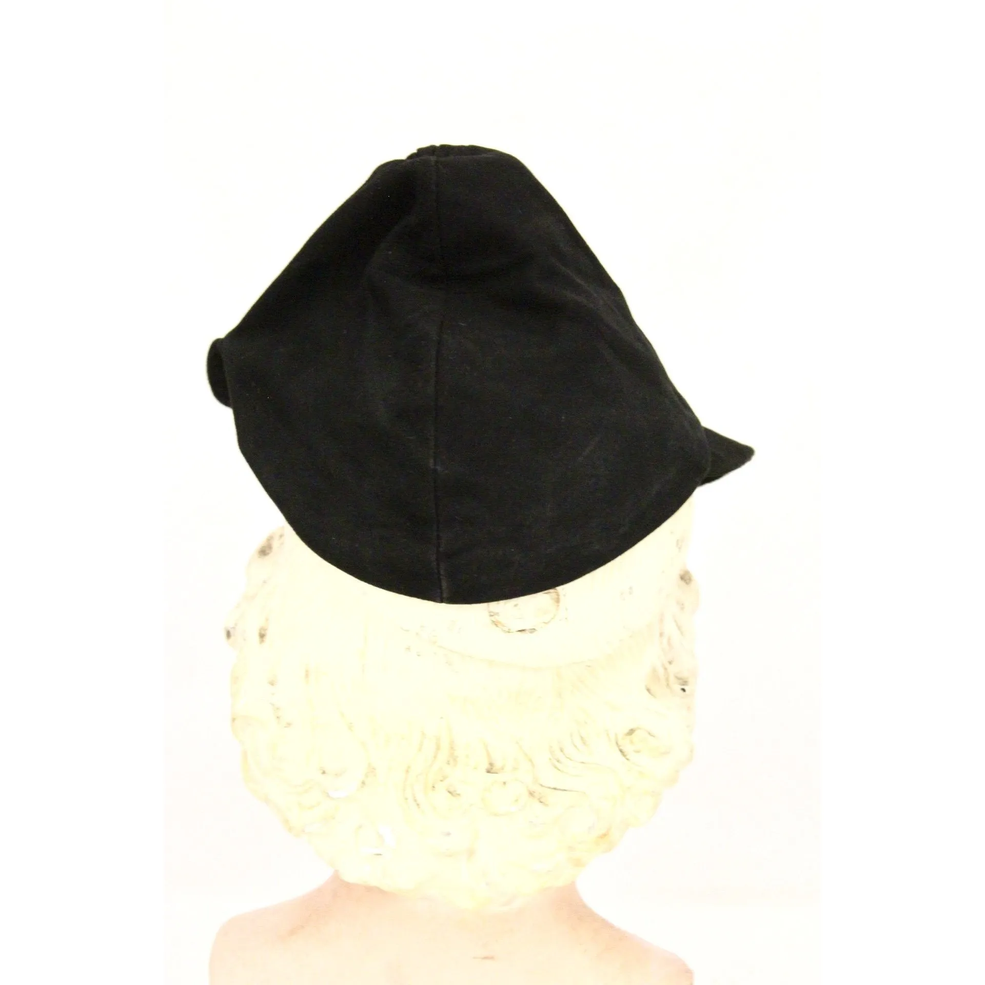 Vintage Black Leather Suede Cap Womens Hat 1930s Military 23" WW2