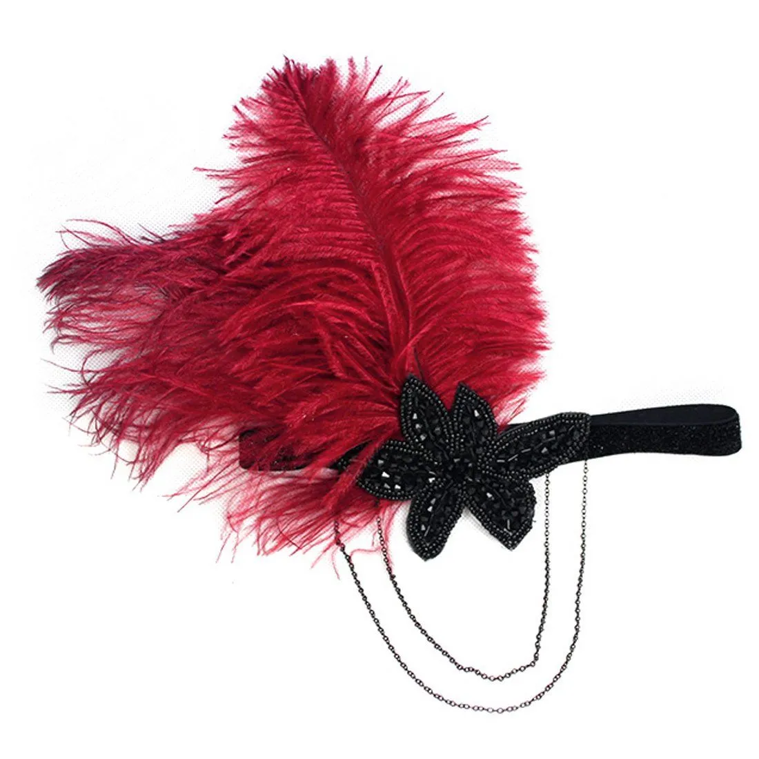 Vintage Feather Flapper Fascinator Tassel Chain Plastic Beads|JaosWish