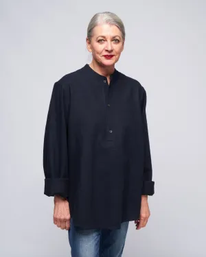 washed wool henley - woven dark navy