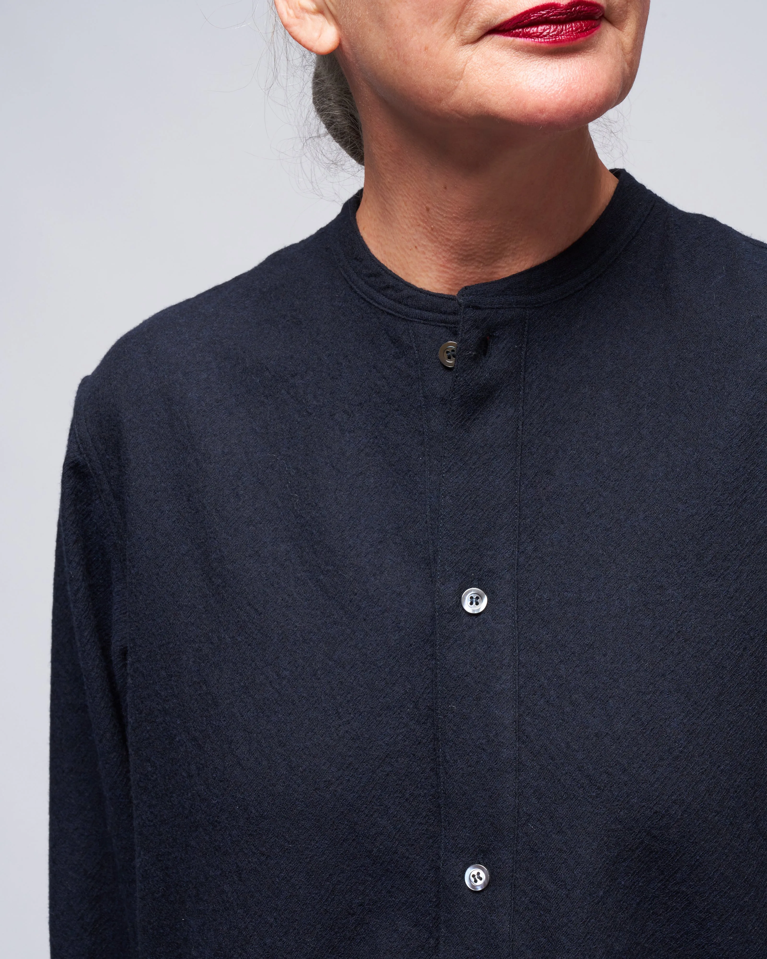 washed wool henley - woven dark navy