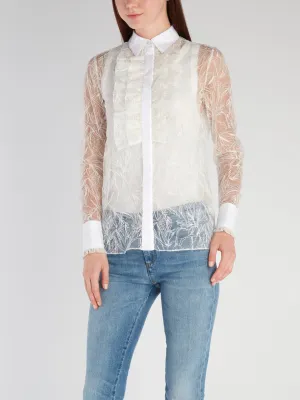 White Floral Mesh Shirt