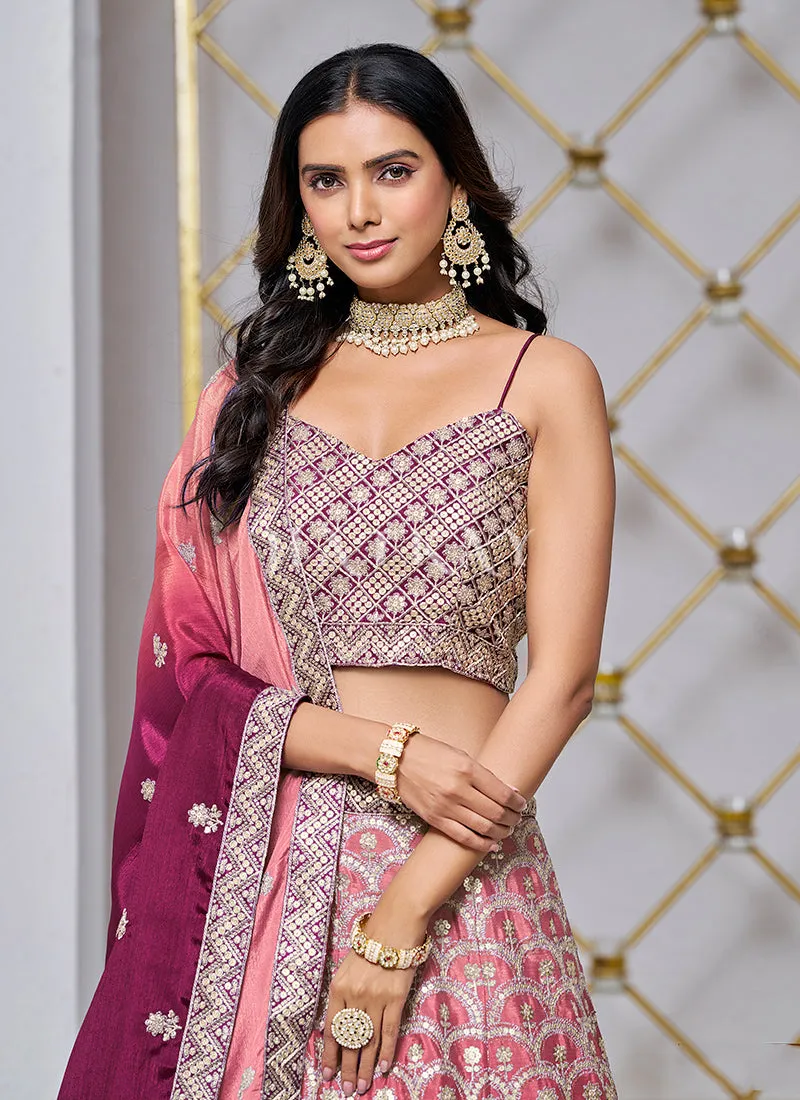 Wine Ombré Embroidered Wedding Lehenga Choli