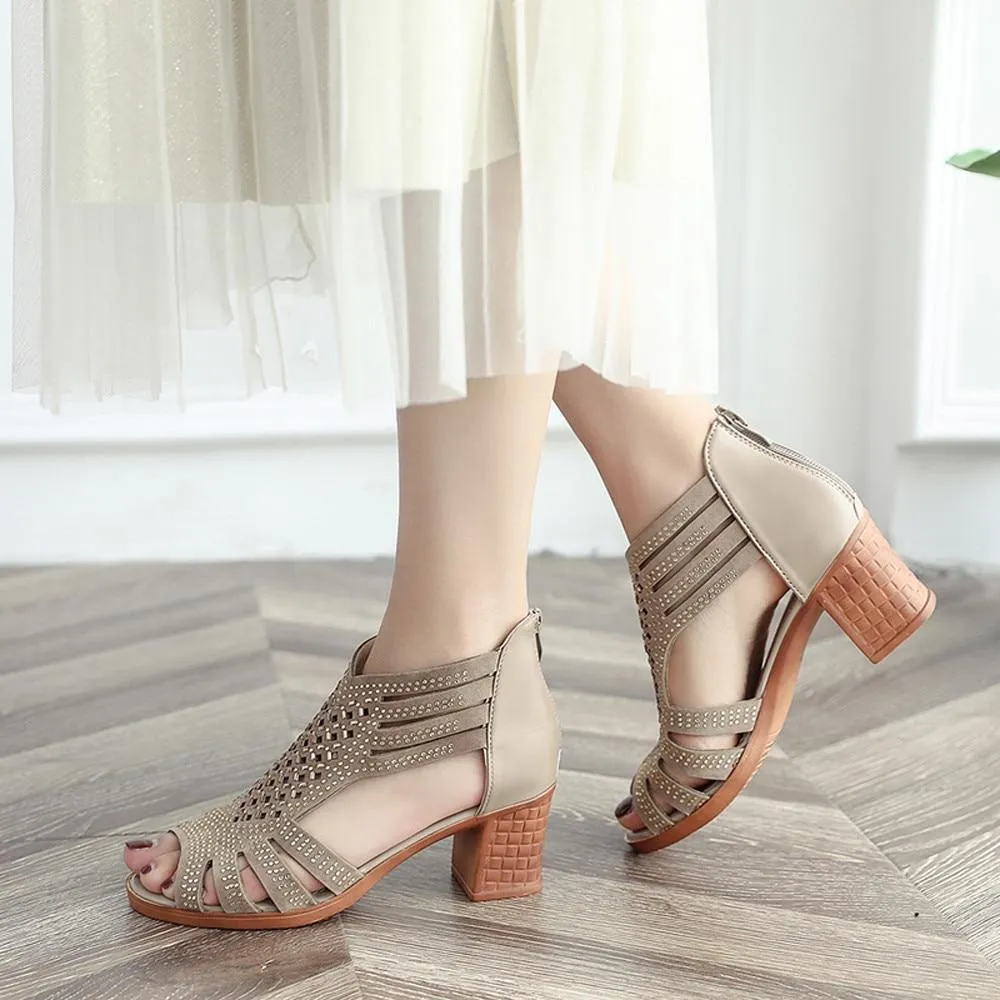 Women Fashion Crystal Hollow Out Peep Toe Wedges Sandals