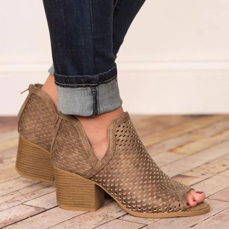 Women High Heels Hollow Fish Mouth Wedge Sandals