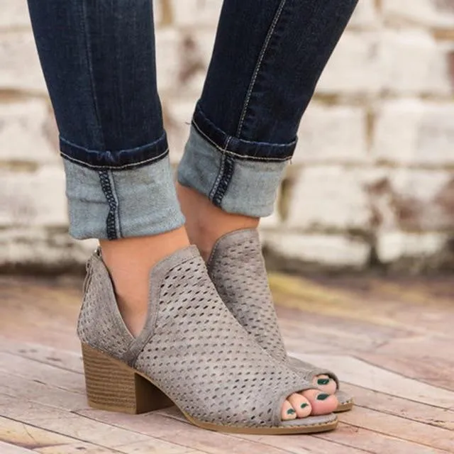 Women High Heels Hollow Fish Mouth Wedge Sandals