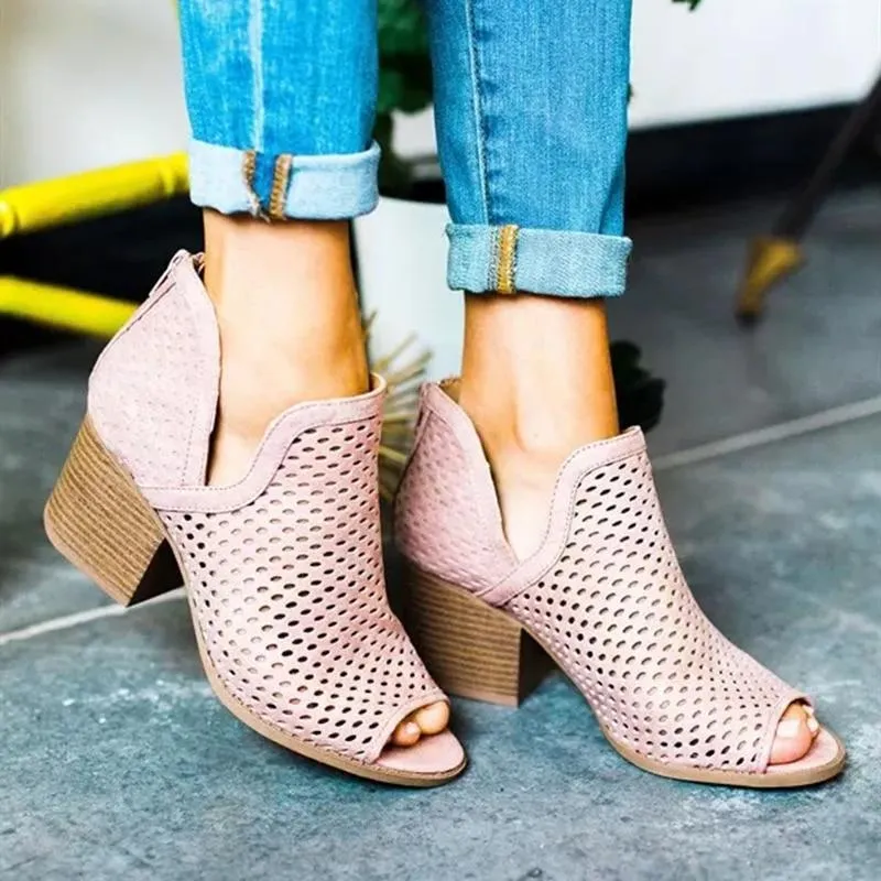 Women High Heels Hollow Fish Mouth Wedge Sandals