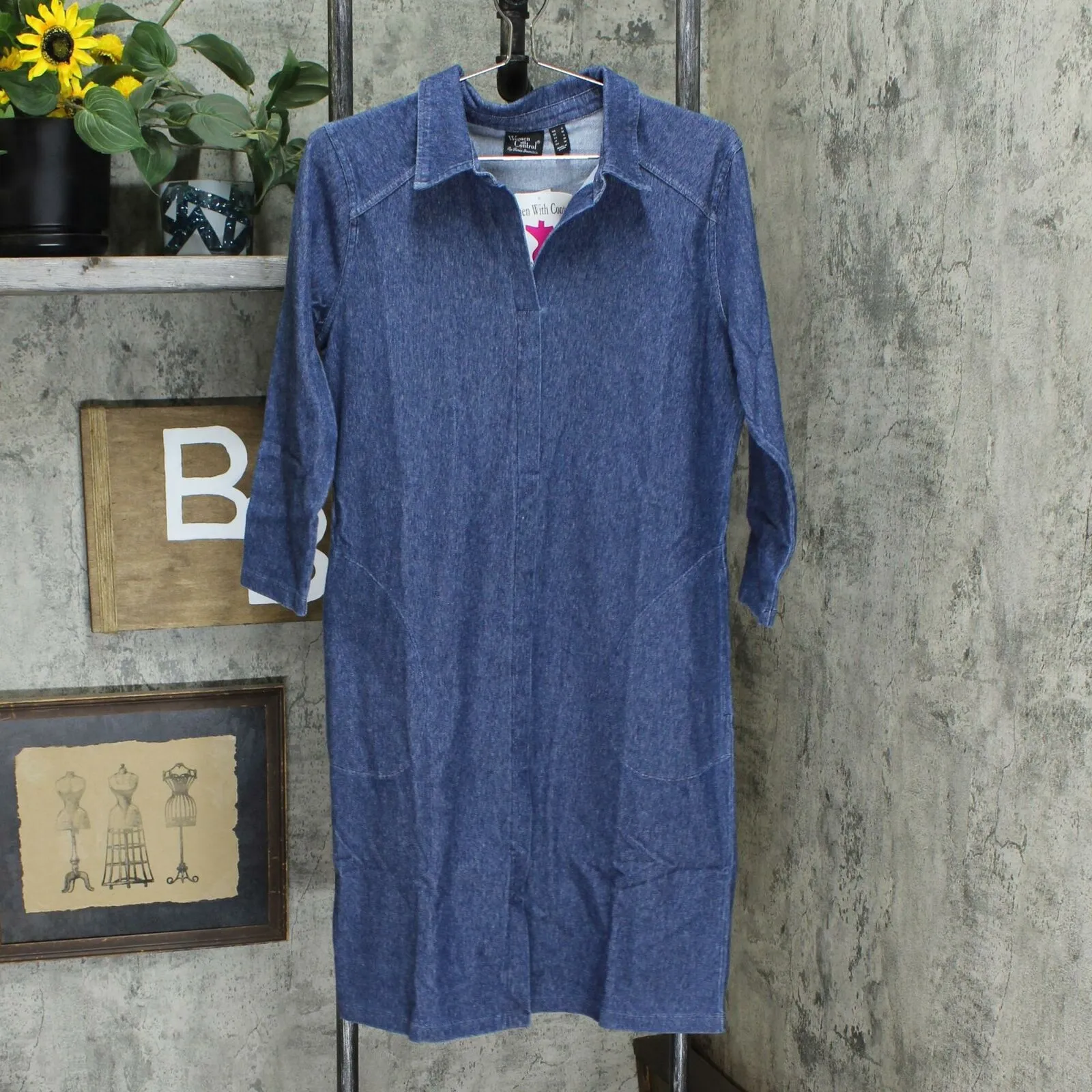 Women With Control 3/4 Sleeve Prime Stretch Denim Dress