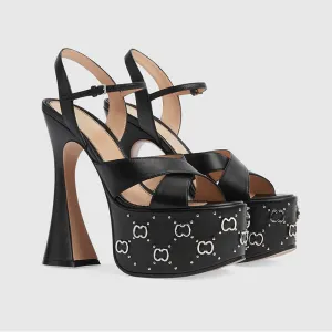 Women&#39;s New Round Head Open Toe Cross Strap Hollow Back Strap Buckle Ultra High Thick Heel Fashion Rivet Sandals