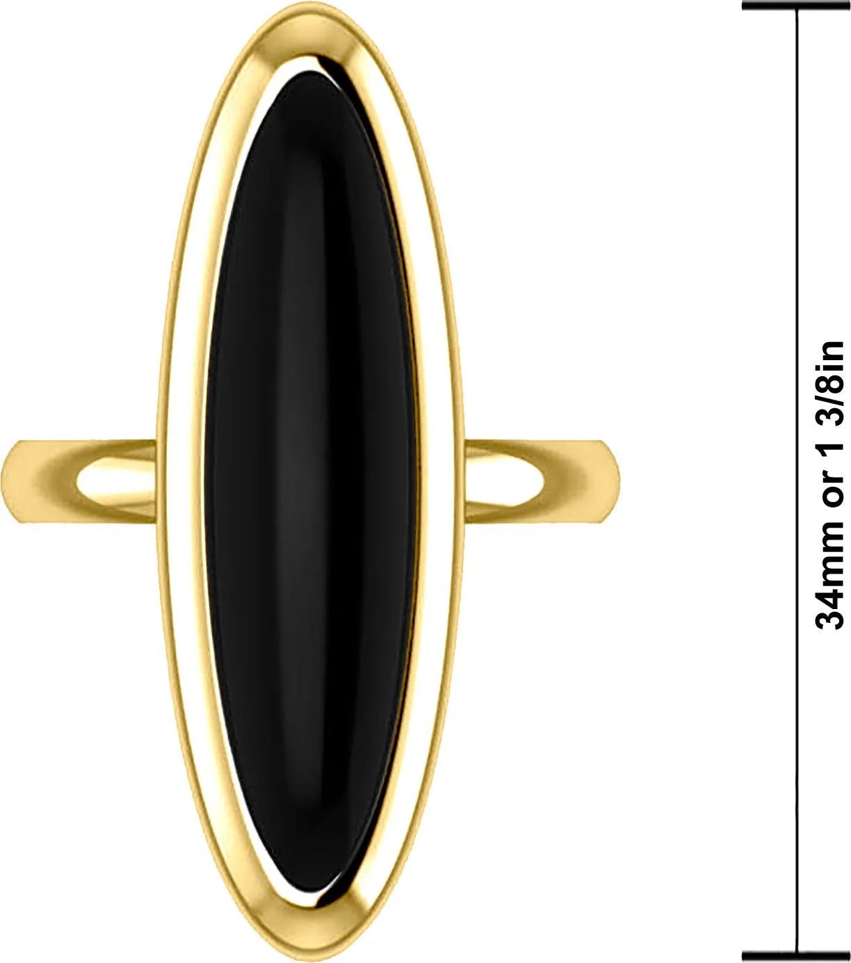 Women's 14k Yellow or White Gold Modern Long Oval Inlaid Black Onyx Ring