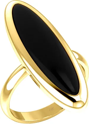 Women's 14k Yellow or White Gold Modern Long Oval Inlaid Black Onyx Ring